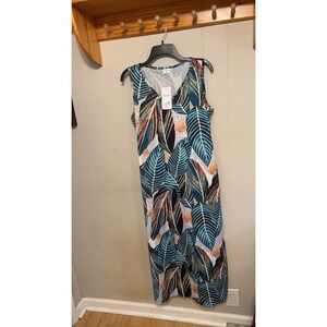 XIEERDUO Sleeveless Tropical Leaf Print Maxi Dress
